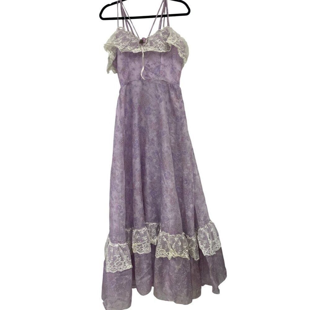 Vtg Dance Allure Womens A-Line Dress S M Purple Floral Maxi Cocktail Cottagecore